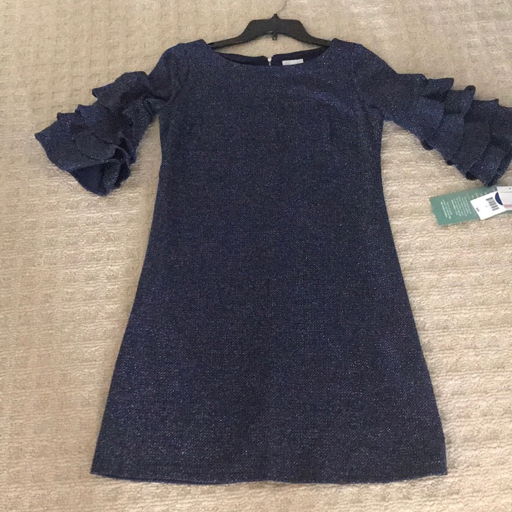 Sparkly blue dress with ruffled sleeves